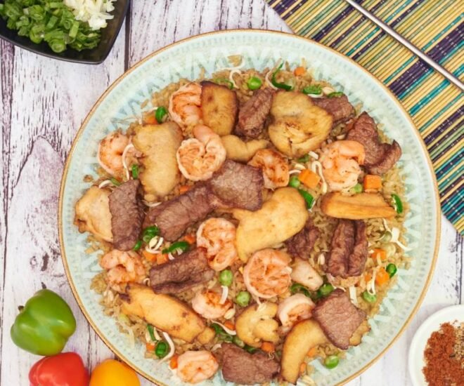 arroz chino pollo res camaron